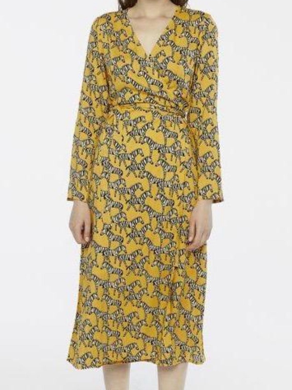 Yellow Zebra Print Wrap Dress